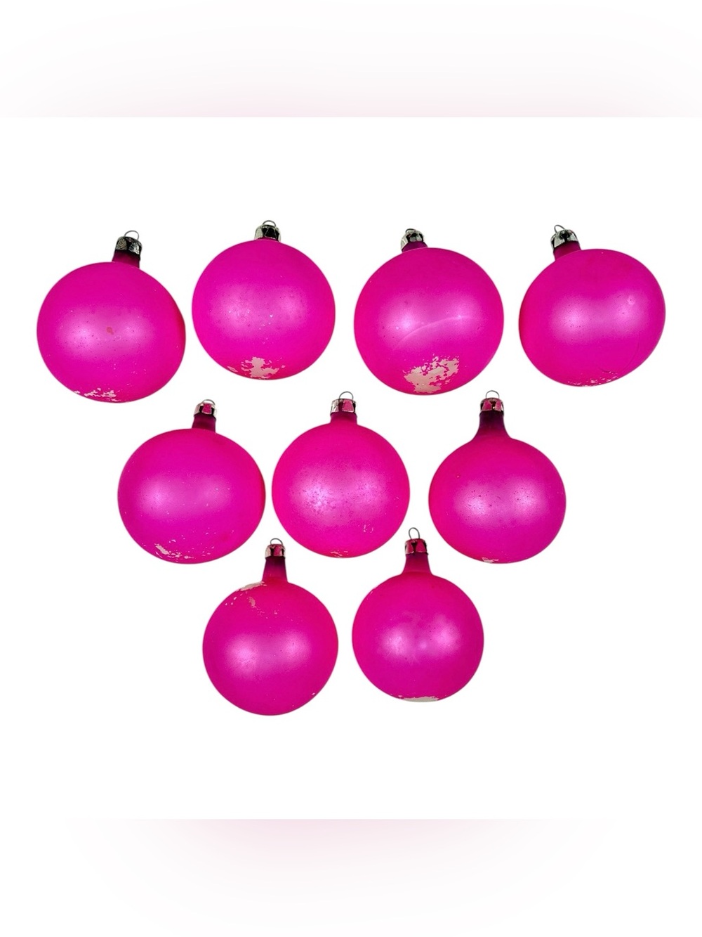 9 Vintage 2" Matte Satin Hot Pink Mercury Glass Christmas Balls Ornaments Poland